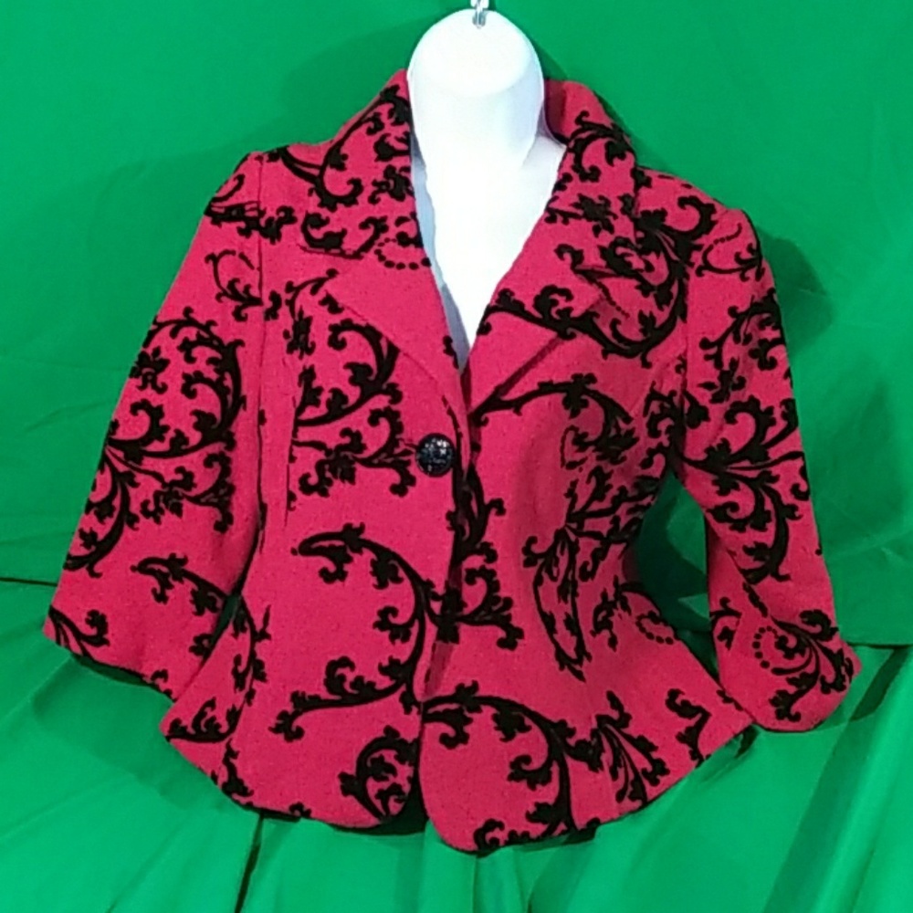 Coldwater creek PS flocked floral tapestry blazer